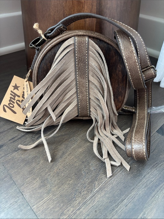 Tony Lama Handbags - Tony Lama Genuine Leather accent,suede fringe.hair hide adjustable strap,canteen